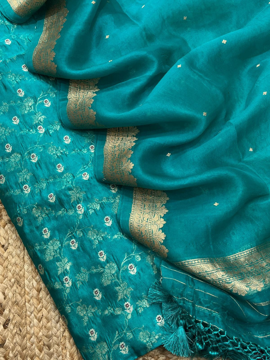 Pure Banarasi Raw Mango Silk Zari Weaved Unstitched Suit with Khaddi Organza Dupatta