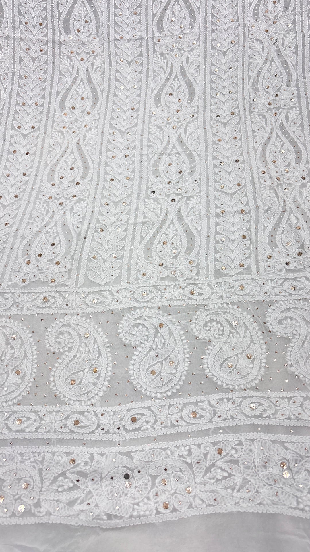 Pure Viscose Georgette Chikankari And Mukesh Work Unstitched Suit.