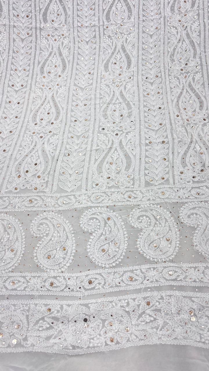 Pure Viscose Georgette Chikankari And Mukesh Work Unstitched Suit.
