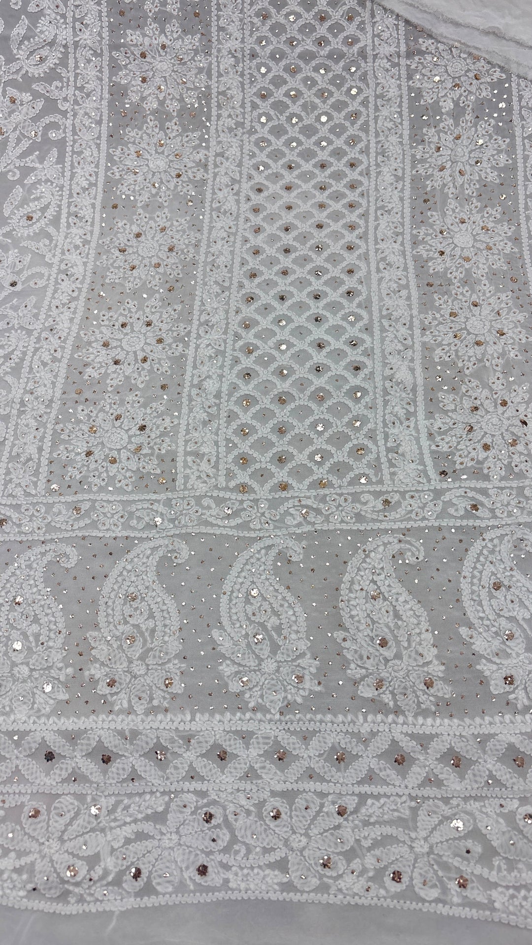 Pure Viscose Georgette Chikankari And Mukesh Work Unstitched Suit.
