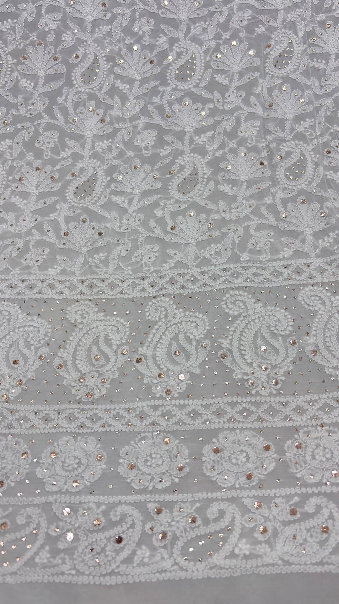 Pure Viscose Georgette Chikankari And Mukesh Work Unstitched Suit.