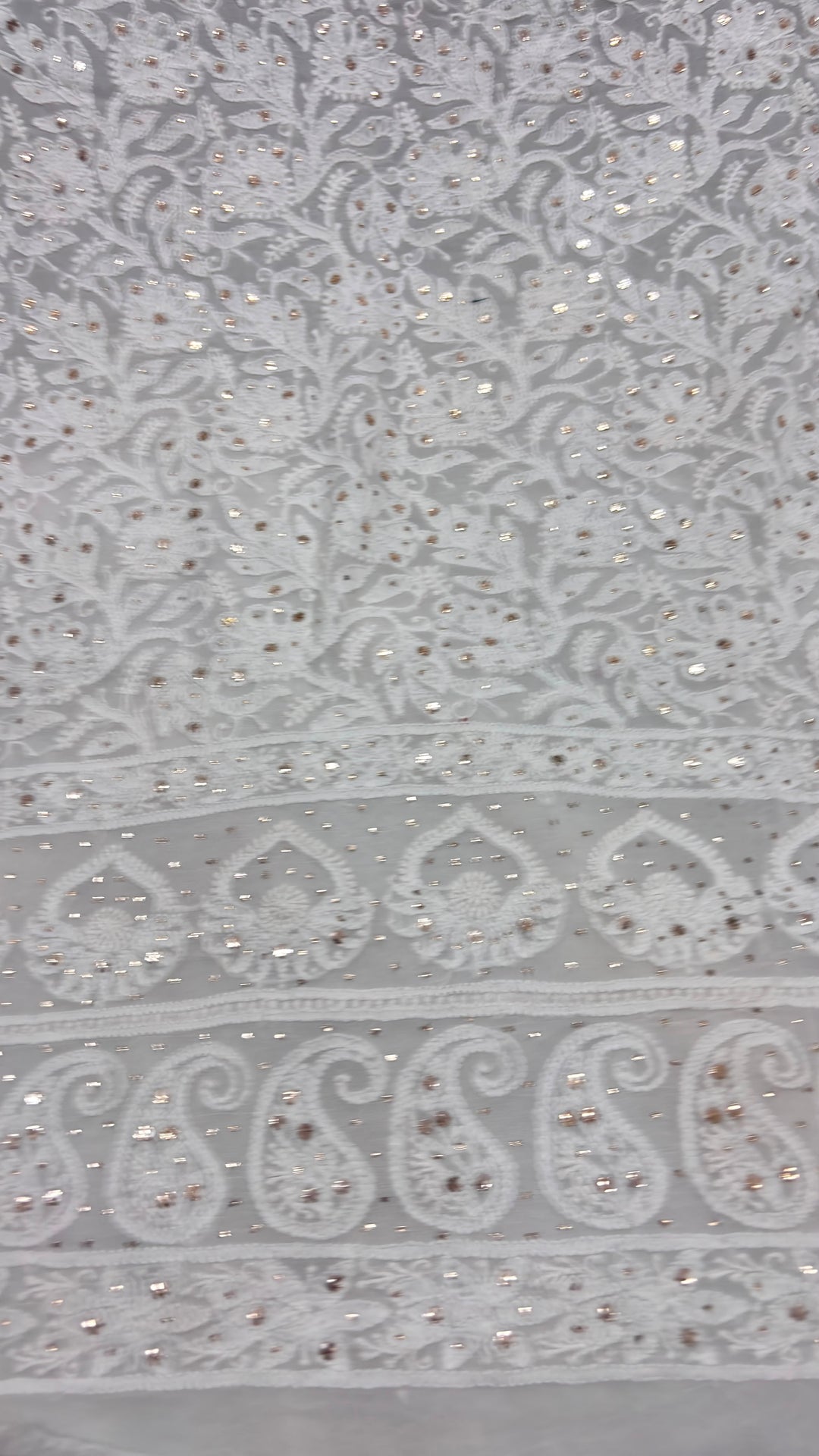 Pure Viscose Georgette Chikankari And Mukesh Work Unstitched Suit.