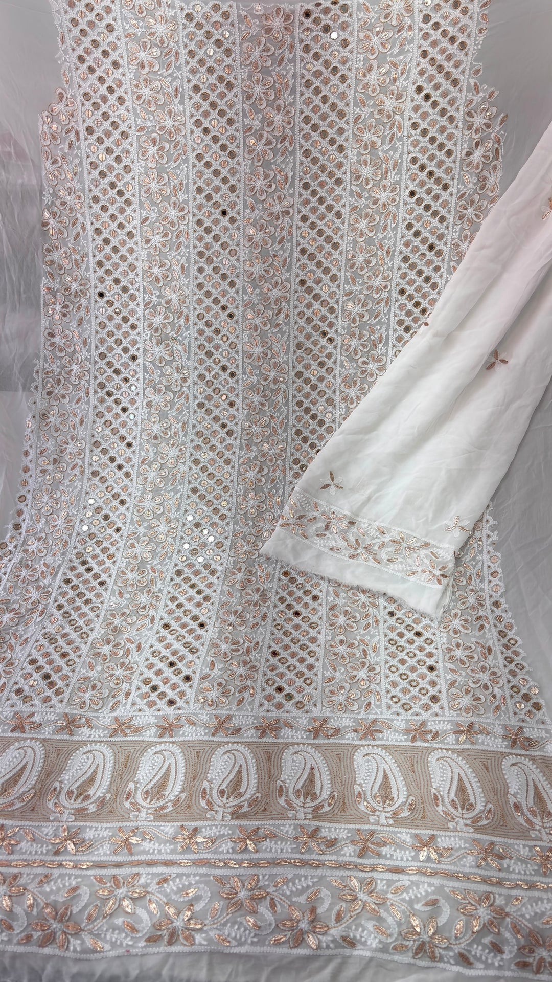 Pure Viscose Georgette ChikankarI &Gotta Patti mirror & Kasab Work Unstitched Suit.