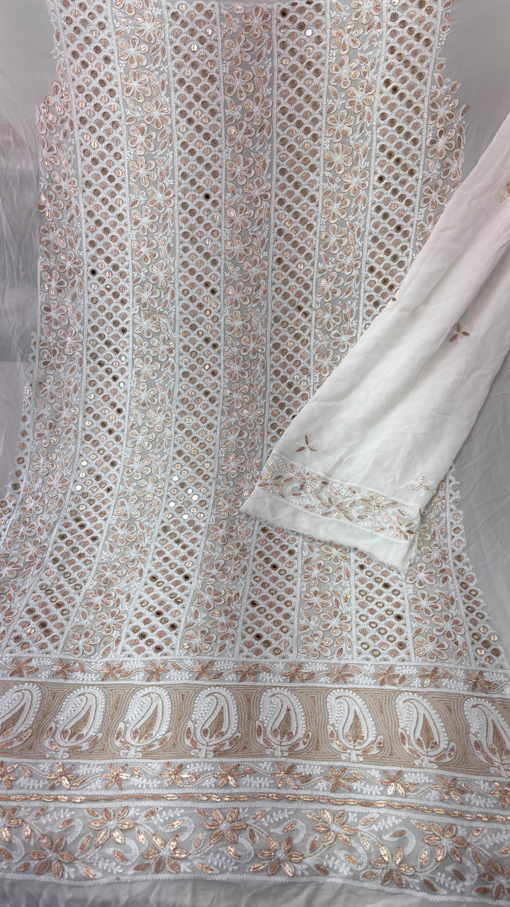 Pure Viscose Georgette ChikankarI &Gotta Patti mirror & Kasab Work Unstitched Suit.