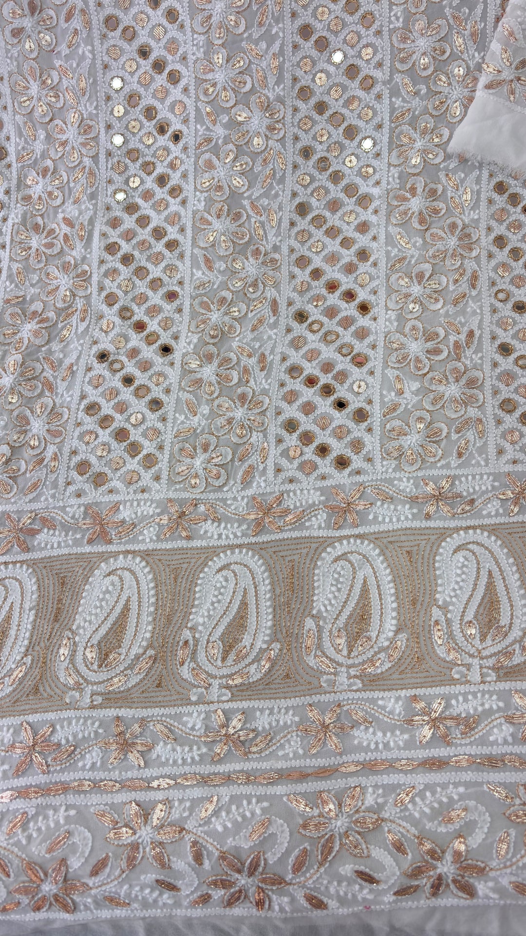 Pure Viscose Georgette ChikankarI &Gotta Patti mirror & Kasab Work Unstitched Suit.
