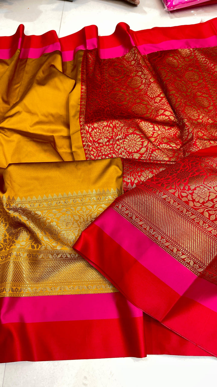 Premium Banarasi Soft Silk Saree With Zari weaved Border