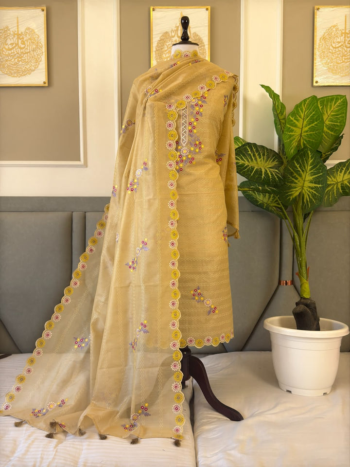 Exclusive Tissue Silk Embroidery Work Unstitched Suit