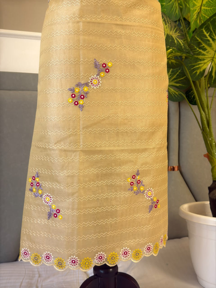 Exclusive Tissue Silk Embroidery Work Unstitched Suit .