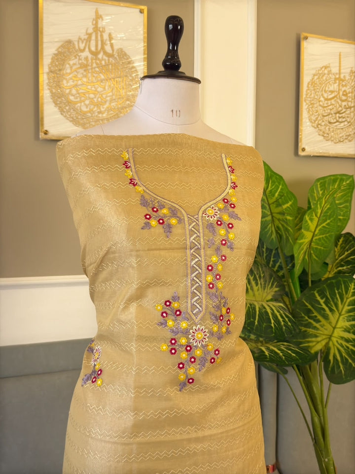 Exclusive Tissue Silk Embroidery Work Unstitched Suit