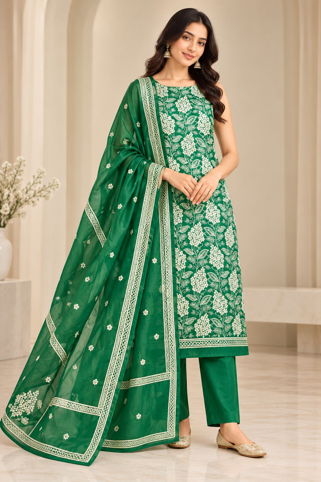 Pure Banarasi Chanderi Silk Suit in Green Color