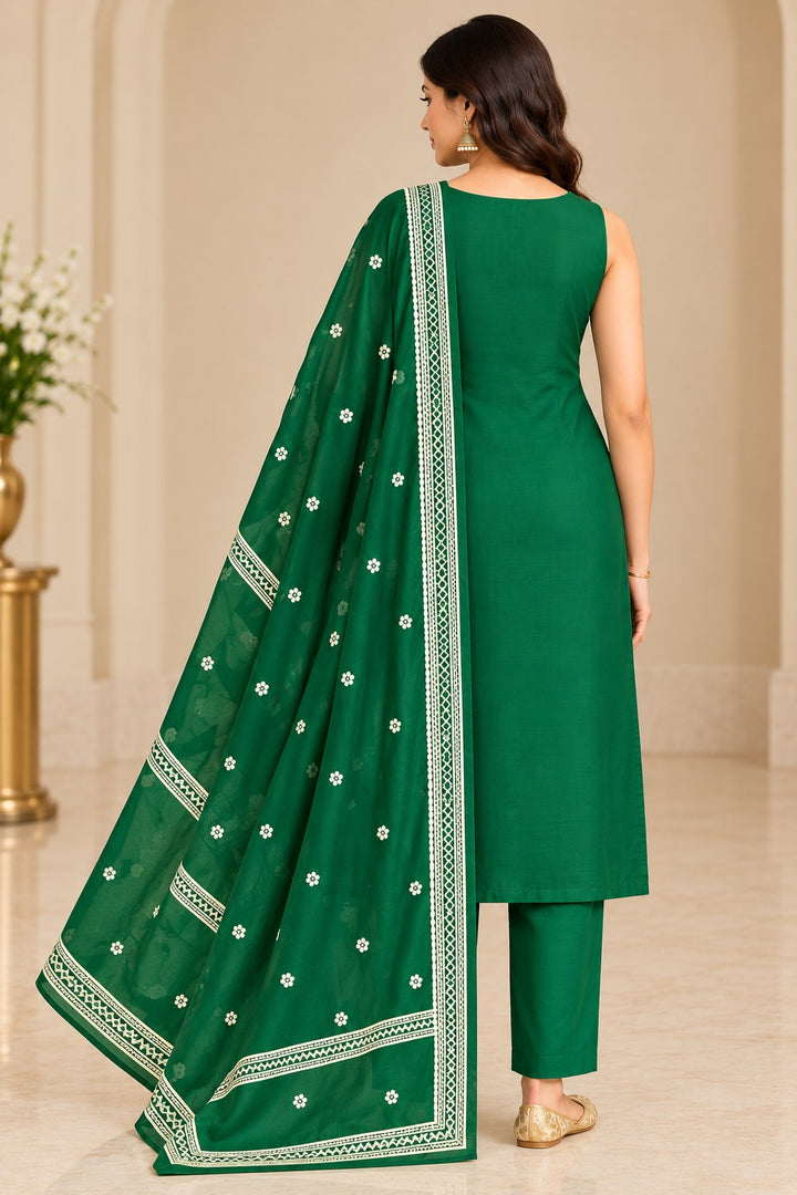 Pure Banarasi Chanderi Silk Suit in Green Color