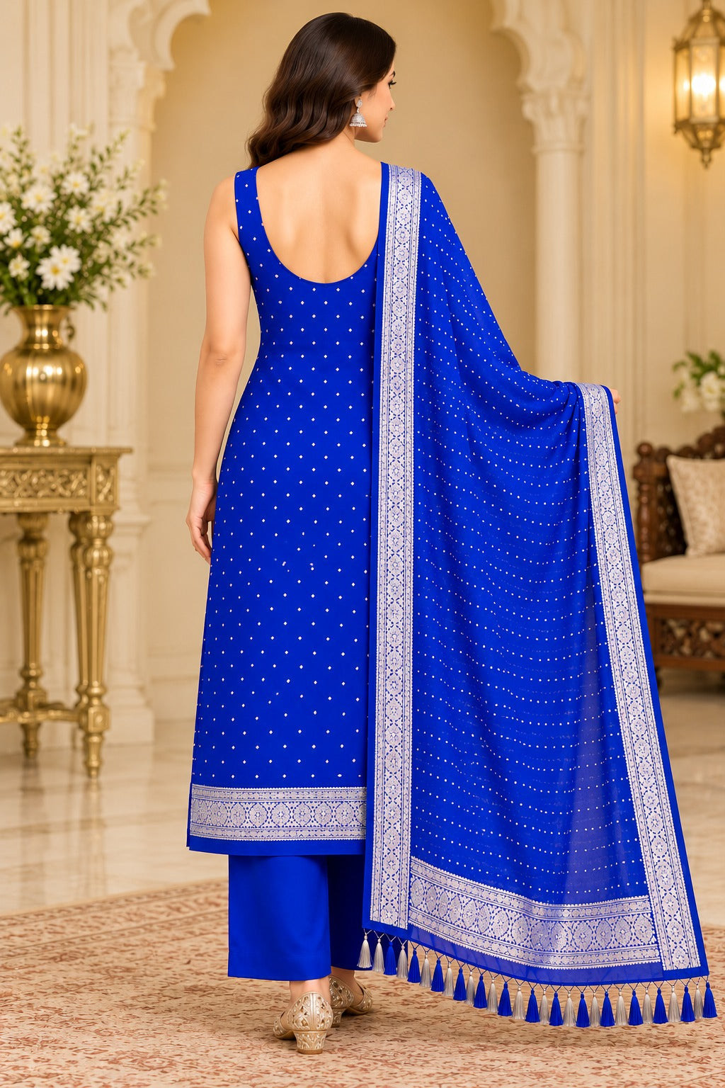 Pure Khaddi Chiffon Silk Suit in Blue Color