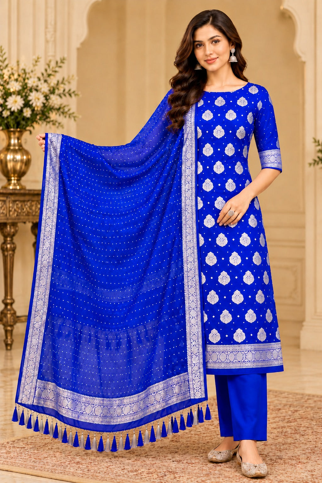 Pure Khaddi Chiffon Silk Suit in Blue Color