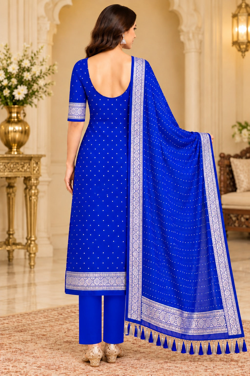 Pure Khaddi Chiffon Silk Suit in Blue Color