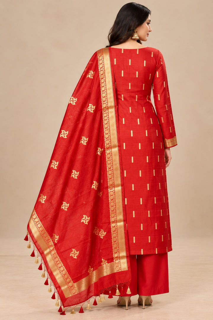 Pure Banarasi Chanderi Silk Suit in Red