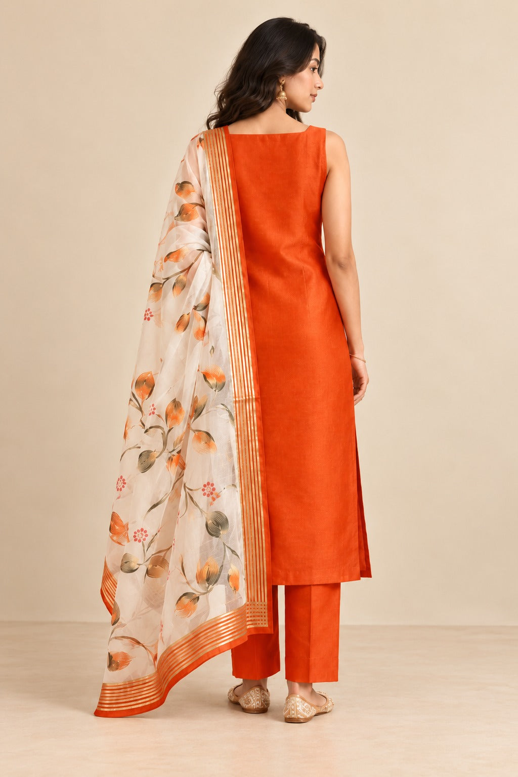 Pure Banarasi Chanderi Silk Suit With Hand Painted Organza Silk Dupatta