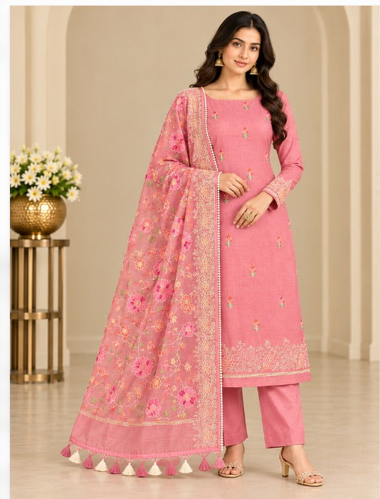 Pure Banarasi Chanderi Silk Suit in Peach Color