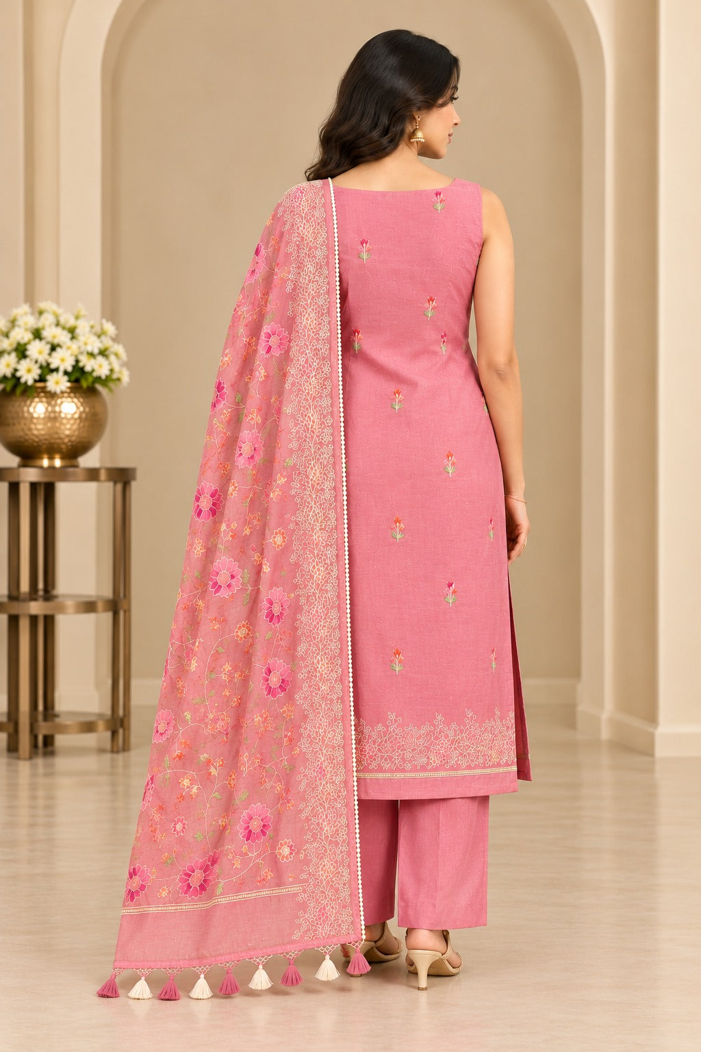Pure Banarasi Chanderi Silk Suit in Peach Color