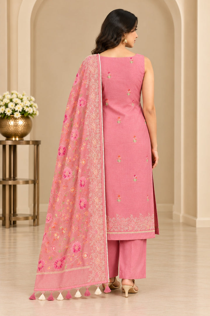 Pure Banarasi Chanderi Silk Suit in Peach Color