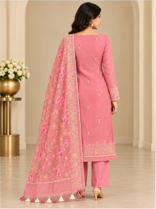 Pure Banarasi Chanderi Silk Suit in Peach Color