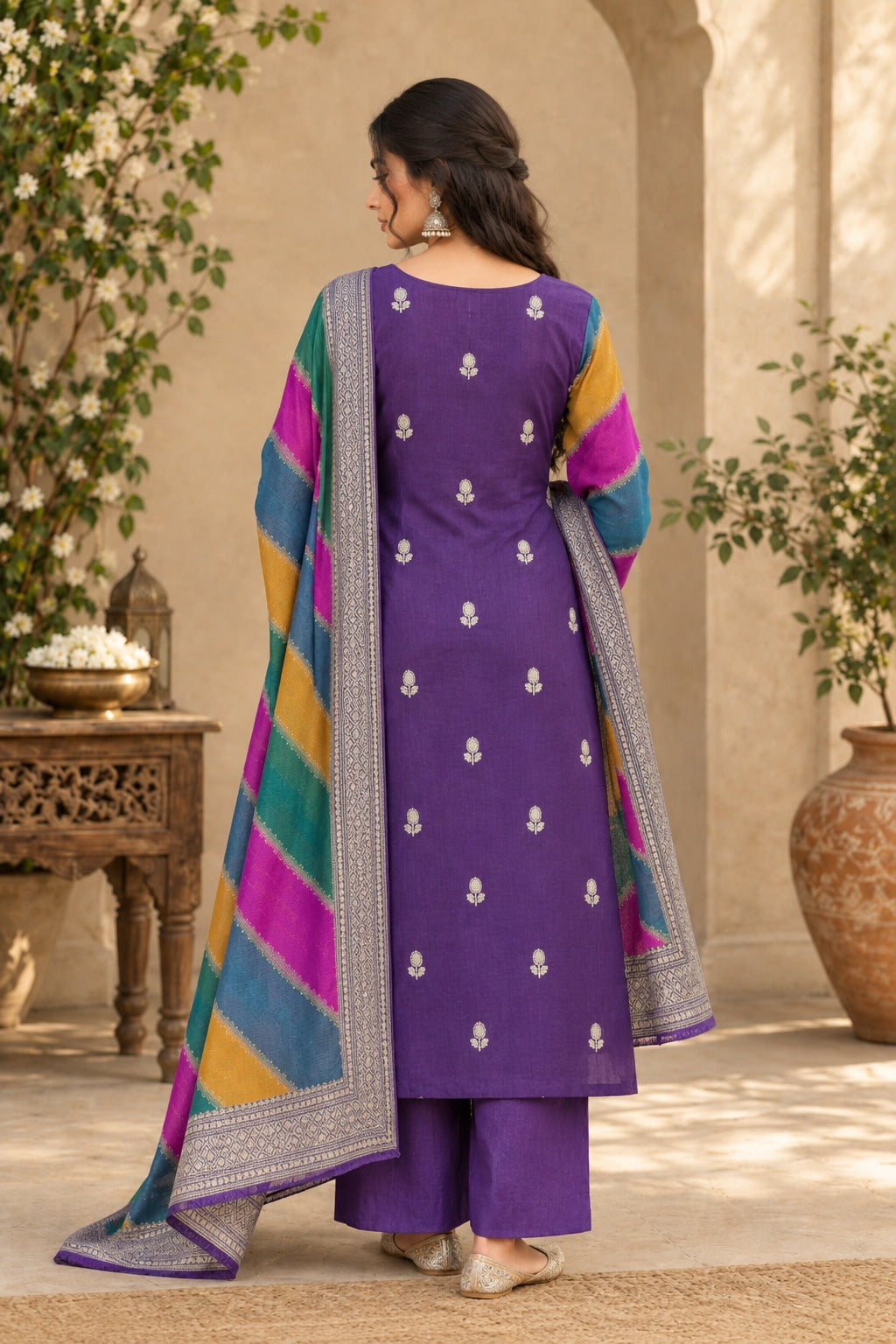Pure Banarasi Moonga Silk Suit with Khaddi georgette Rangkat Dupatta