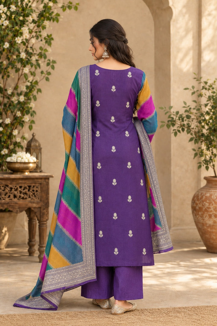 Pure Banarasi Moonga Silk Suit with Khaddi georgette Rangkat Dupatta
