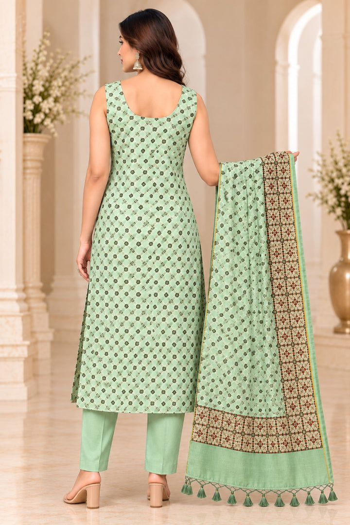 Pure Banarasi Chanderi Silk Suit in Green Color