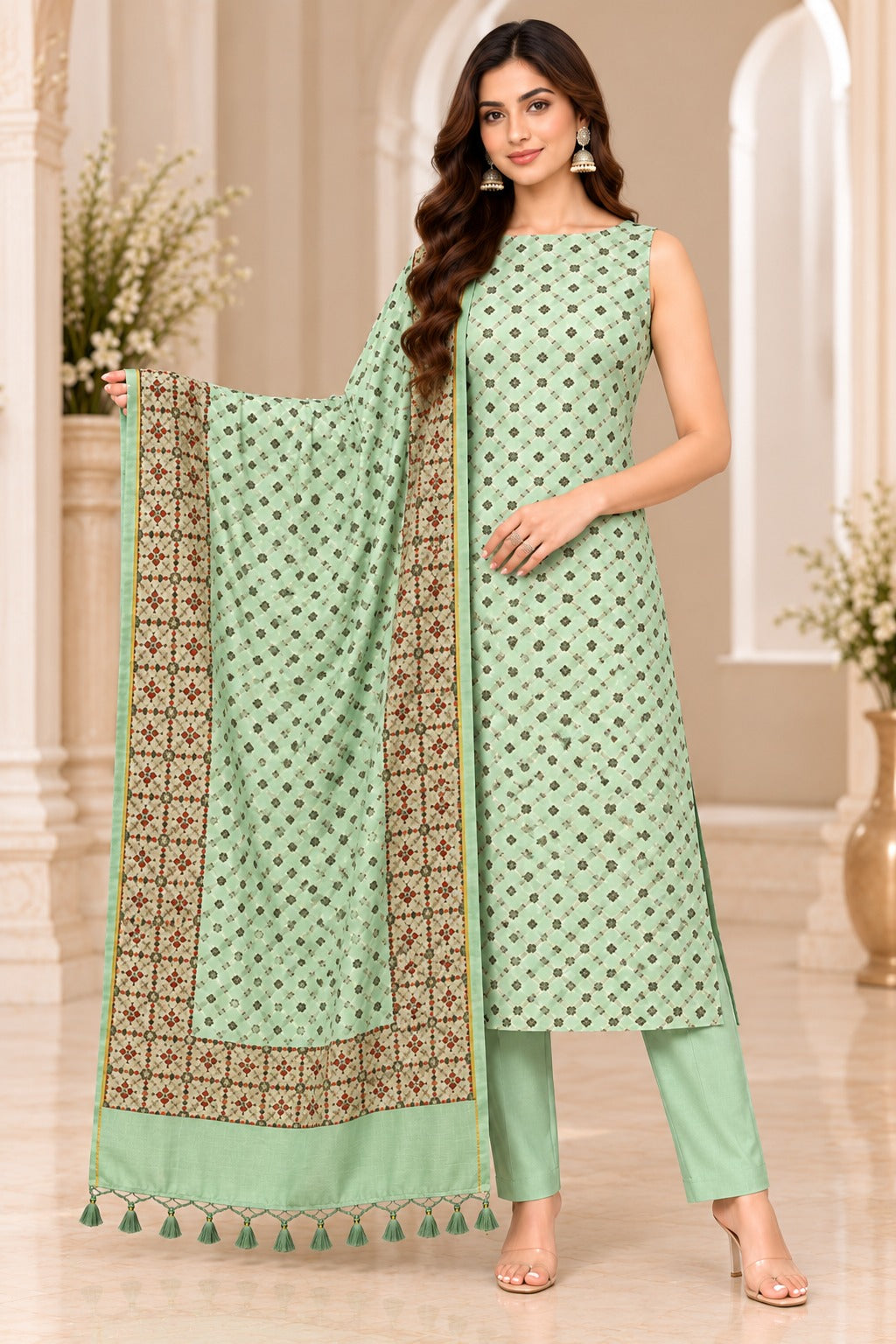 Pure Banarasi Chanderi Silk Suit in Green Color