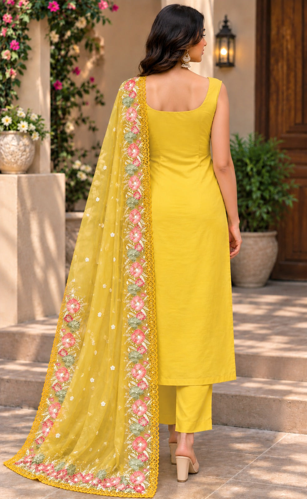 Pure Banarasi Organza Silk Suit in Yellow Color
