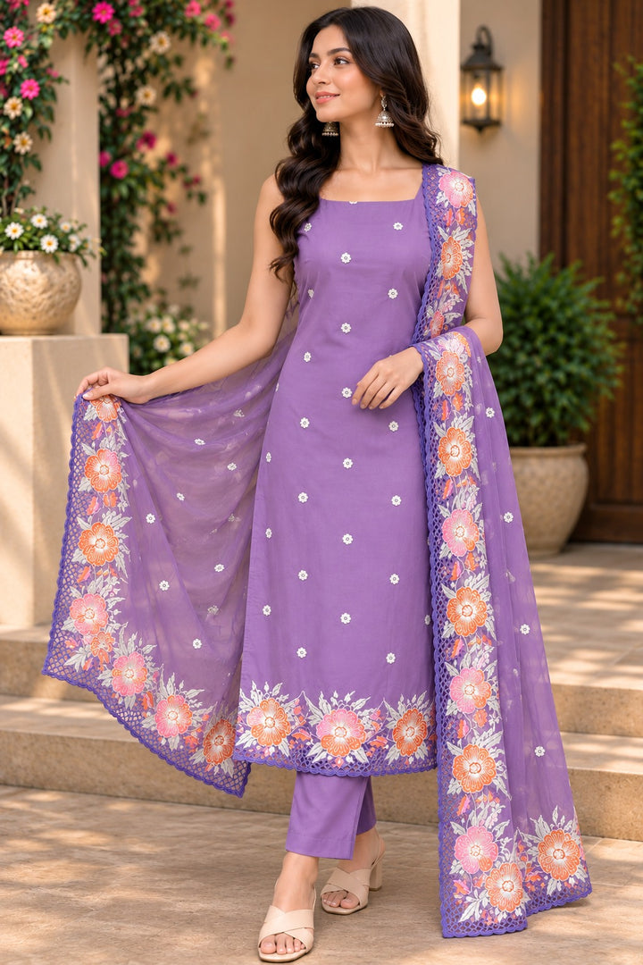 Pure Banarasi Organza Silk Suit in Purple Color