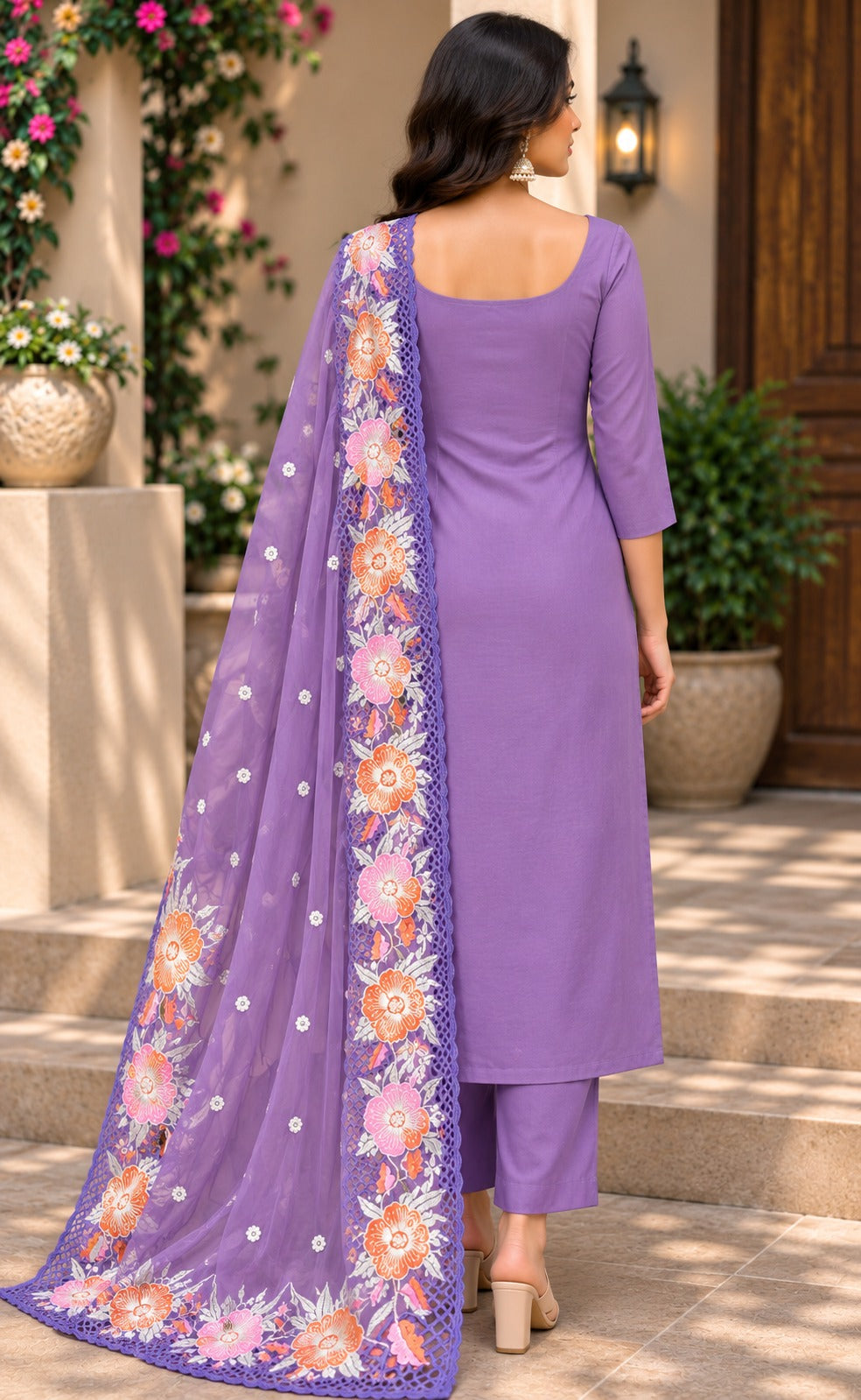 Pure Banarasi Organza Silk Suit in Purple Color