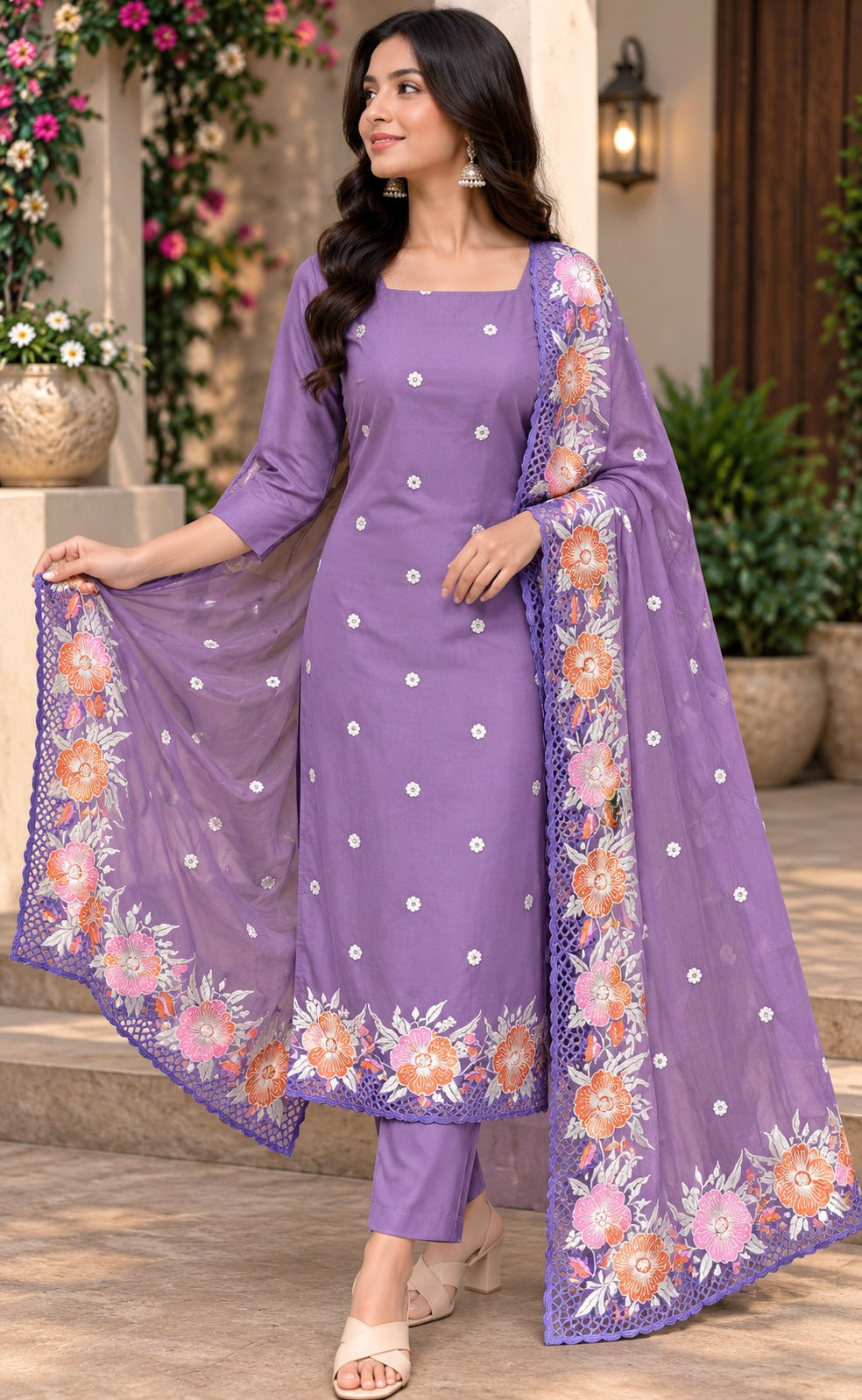 Pure Banarasi Organza Silk Suit in Purple Color