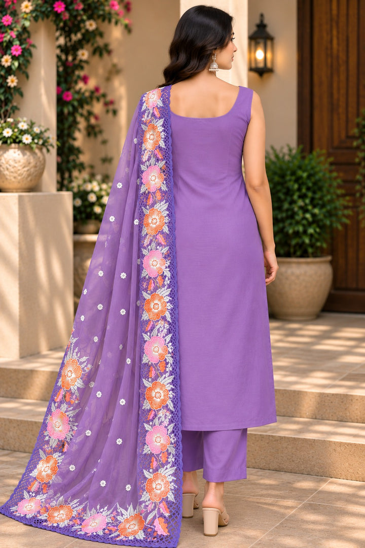 Pure Banarasi Organza Silk Suit in Purple Color