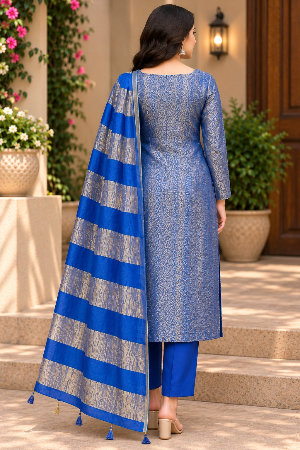 Pure Banarasi Brocade Suit in Red Color With Tissue Dupatta