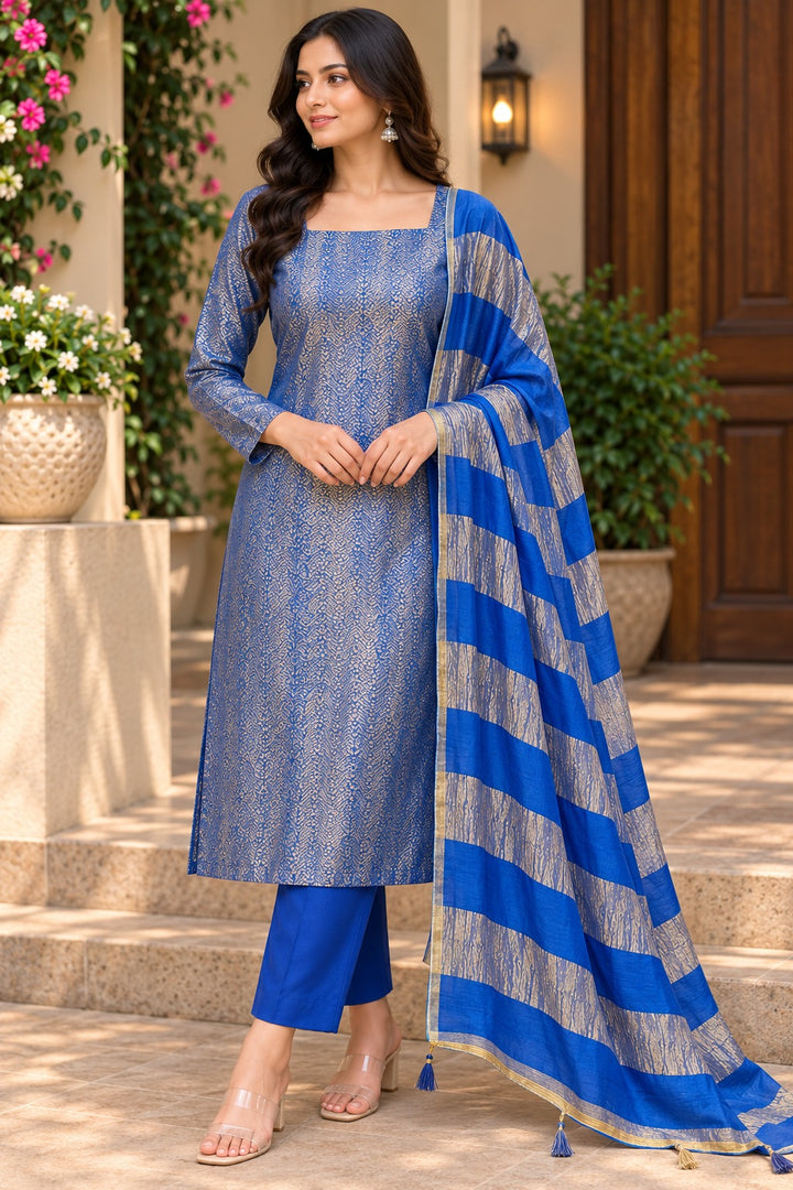 Pure Banarasi Brocade Suit in Red Color With Tissue Dupatta