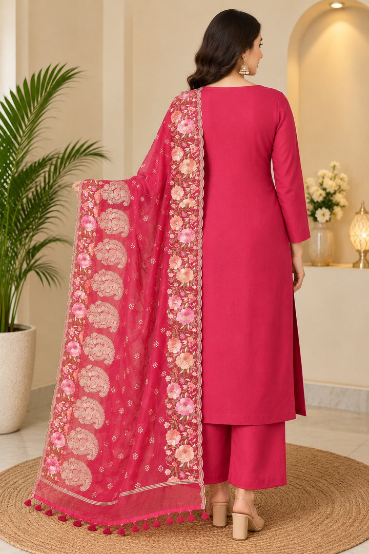 Pure Banarasi Chanderi Silk Suit in Peach Color With Organza Dupatta