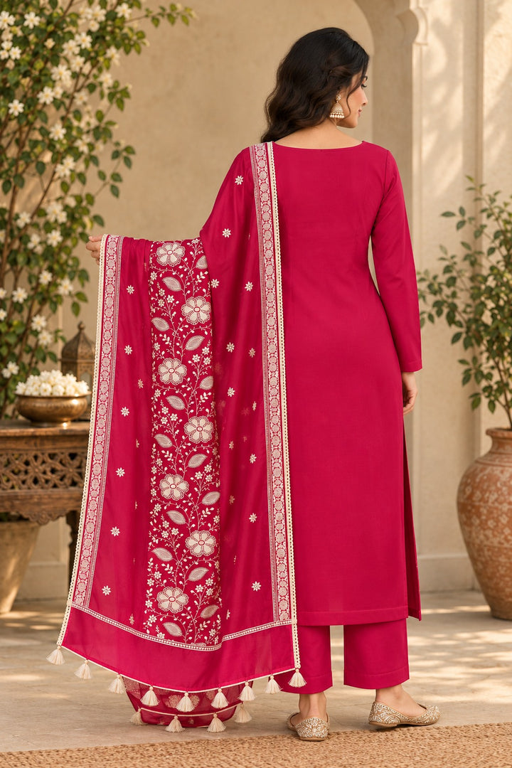 Pure Banarasi Chanderi Silk Suit in Raani Color