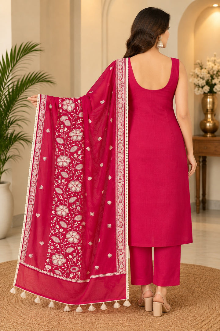 Pure Banarasi Chanderi Silk Suit in Raani Color