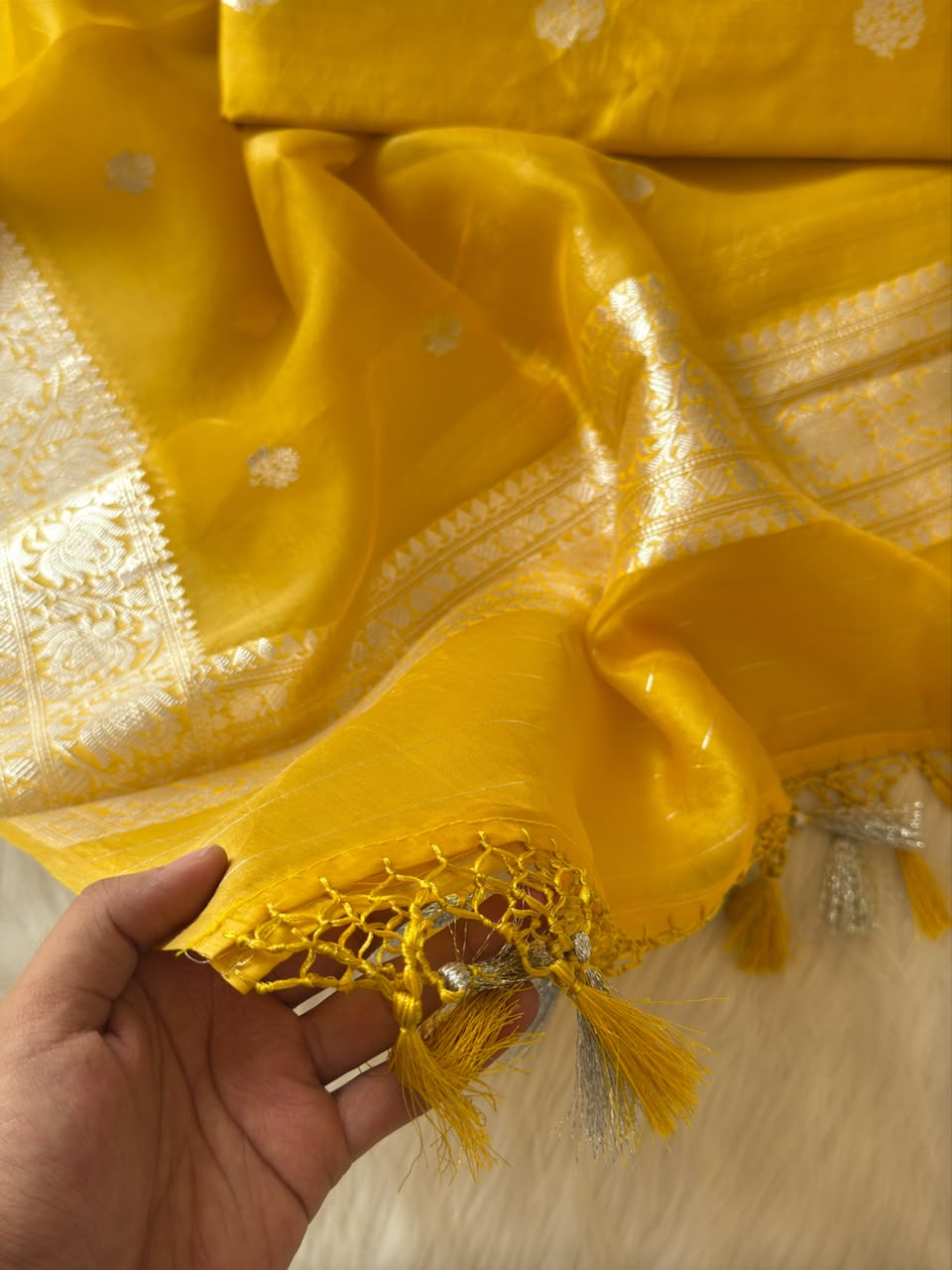 Pure Banarasi Kora Organza Unstitched Suit With Khadwa Work and Chiniya Dupatta