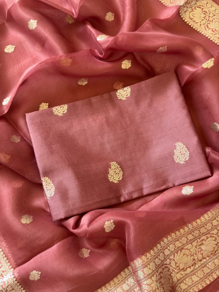 Pure Banarasi Kora Organza Unstitched Suit With Khadwa Work and Chiniya Dupatta