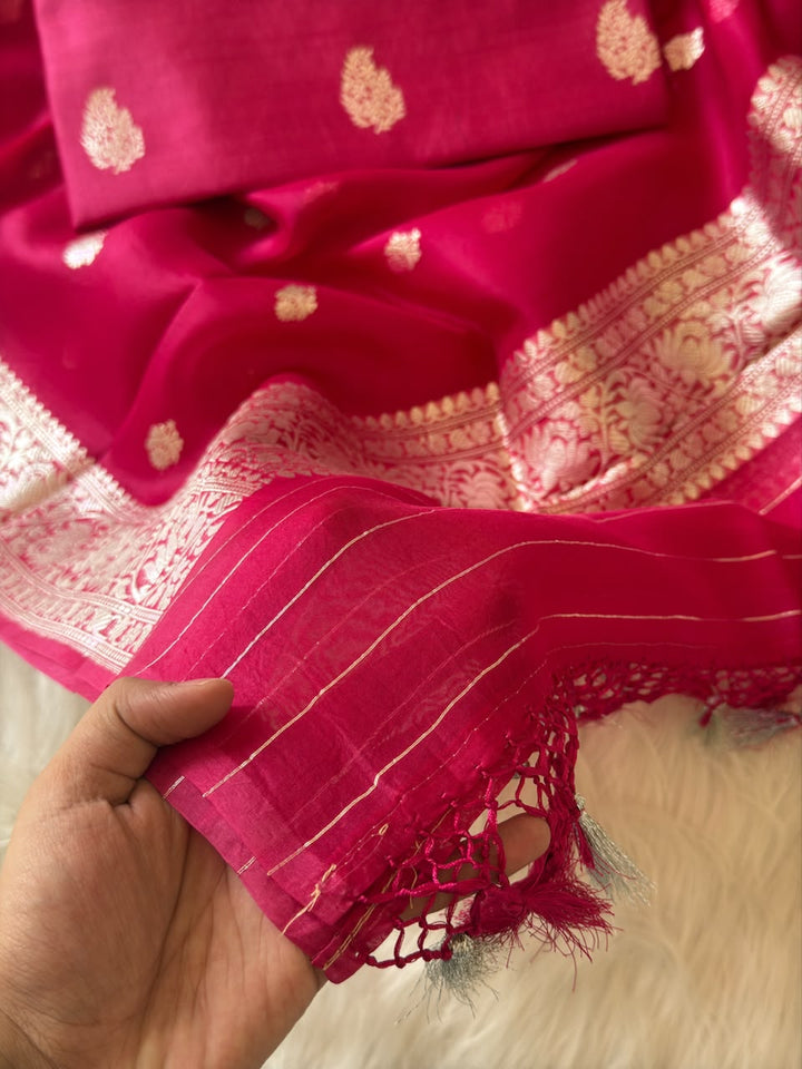 Pure Banarasi Kora Organza Unstitched Suit With Khadwa Work and Chiniya Dupatta