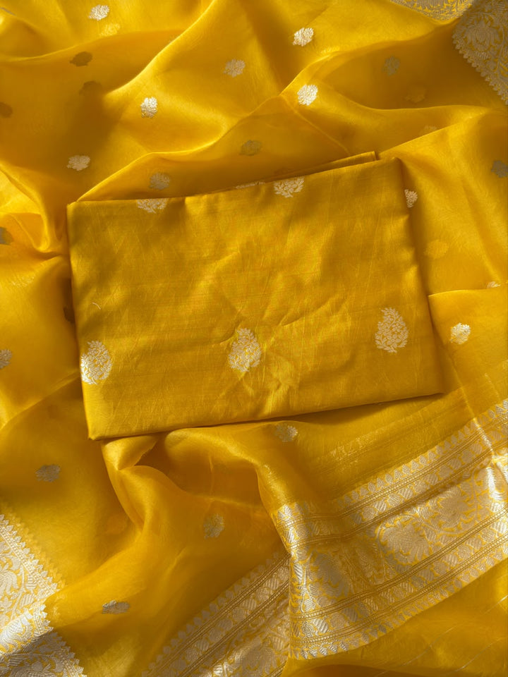 Pure Banarasi Kora Organza Unstitched Suit With Khadwa Work and Chiniya Dupatta