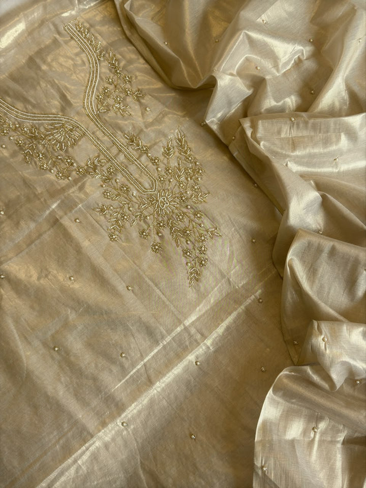 Exclusive Banarasi Tissue Silk Hand Embroidery Work Unstitched Suit