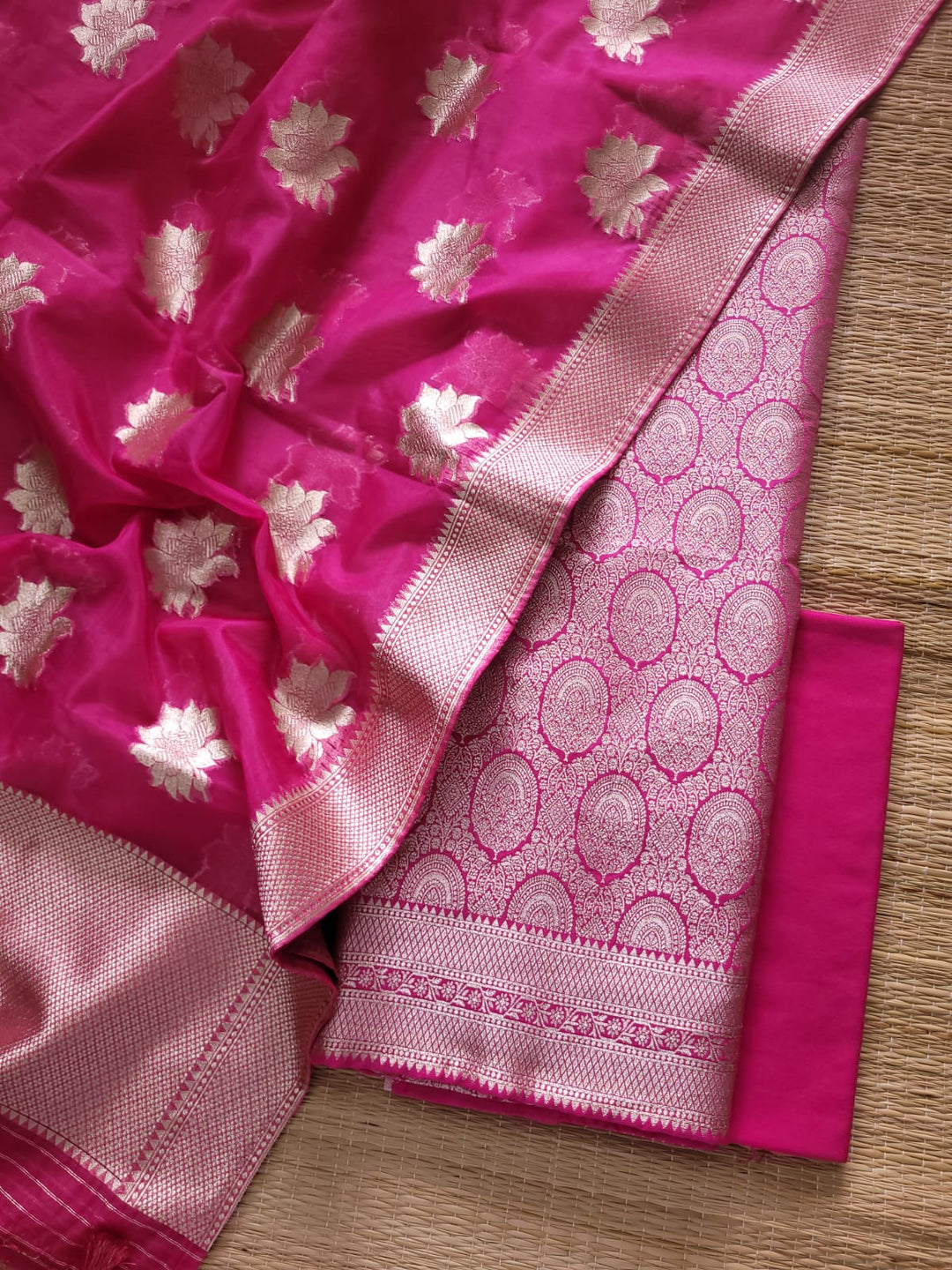 Banarasi Brocade Unstitched Suit With Organza Zari Weaved Dupatta.