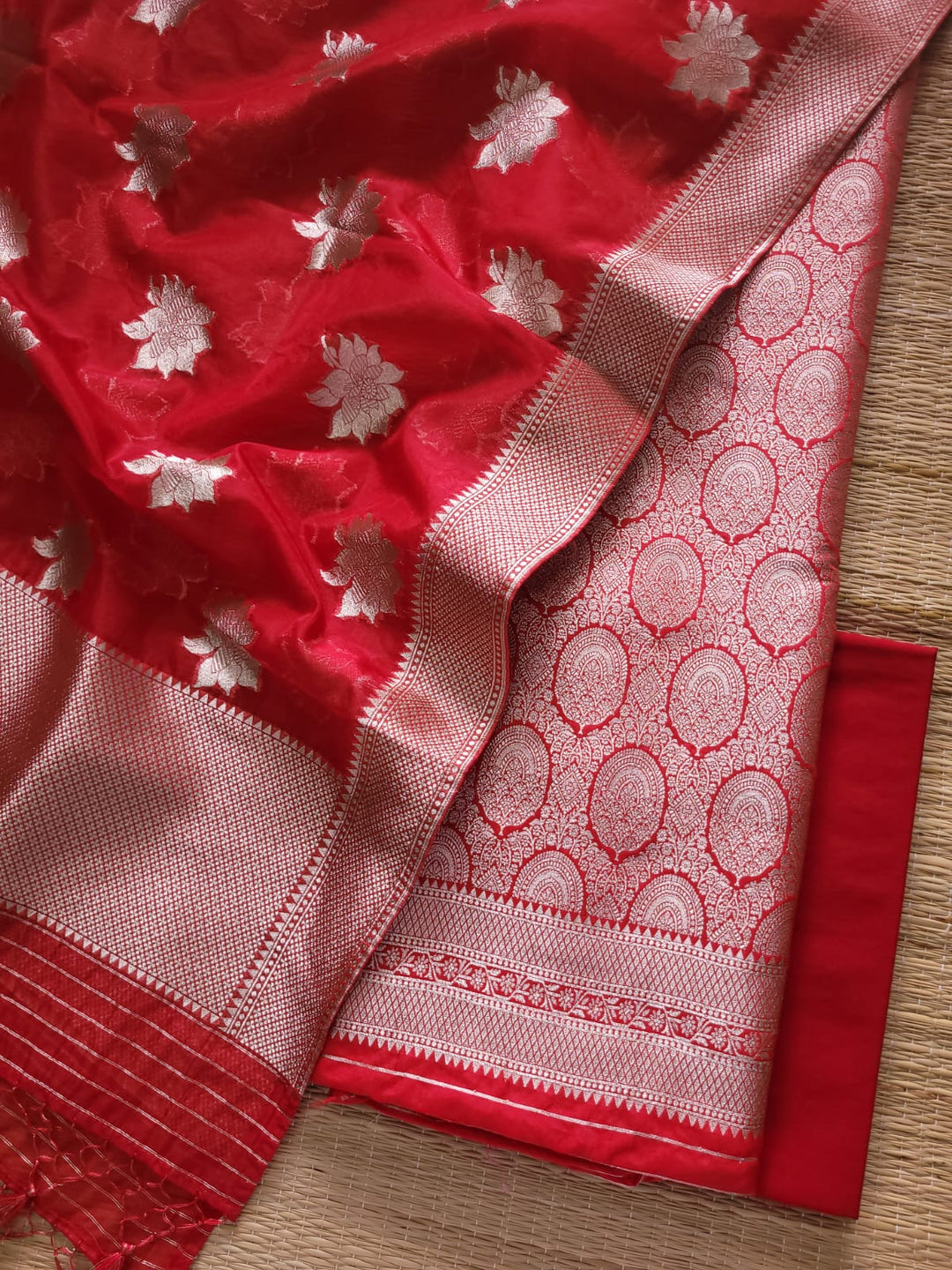 Banarasi Brocade Unstitched Suit With Organza Zari Weaved Dupatta.