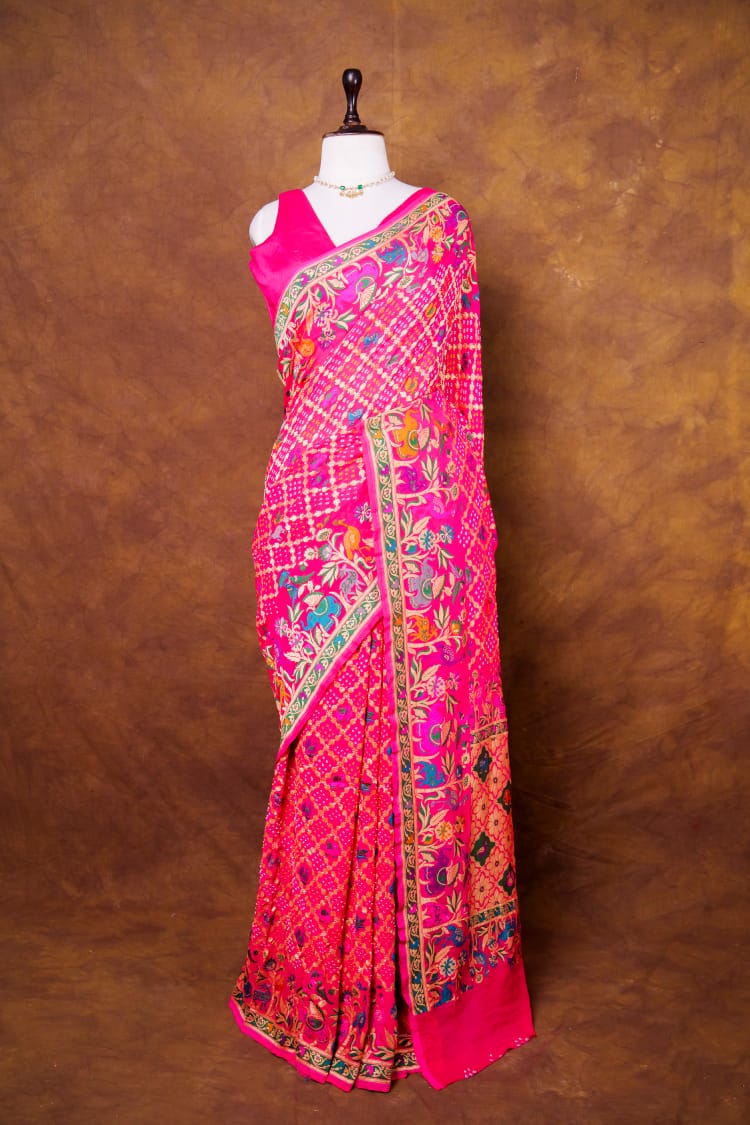 Pure Khaddi georgette Saree With Tilfi Meeanakari Bandhani Work