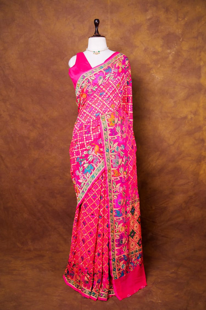Pure Khaddi georgette Saree With Tilfi Meeanakari Bandhani Work