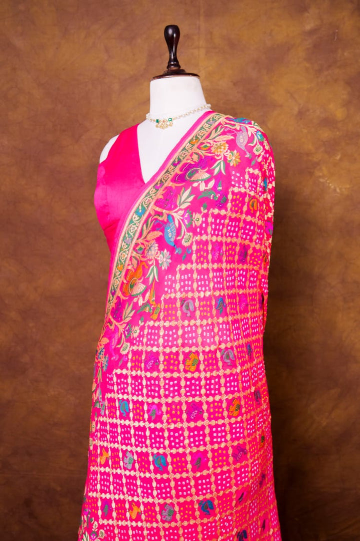 Pure Khaddi georgette Saree With Tilfi Meeanakari Bandhani Work