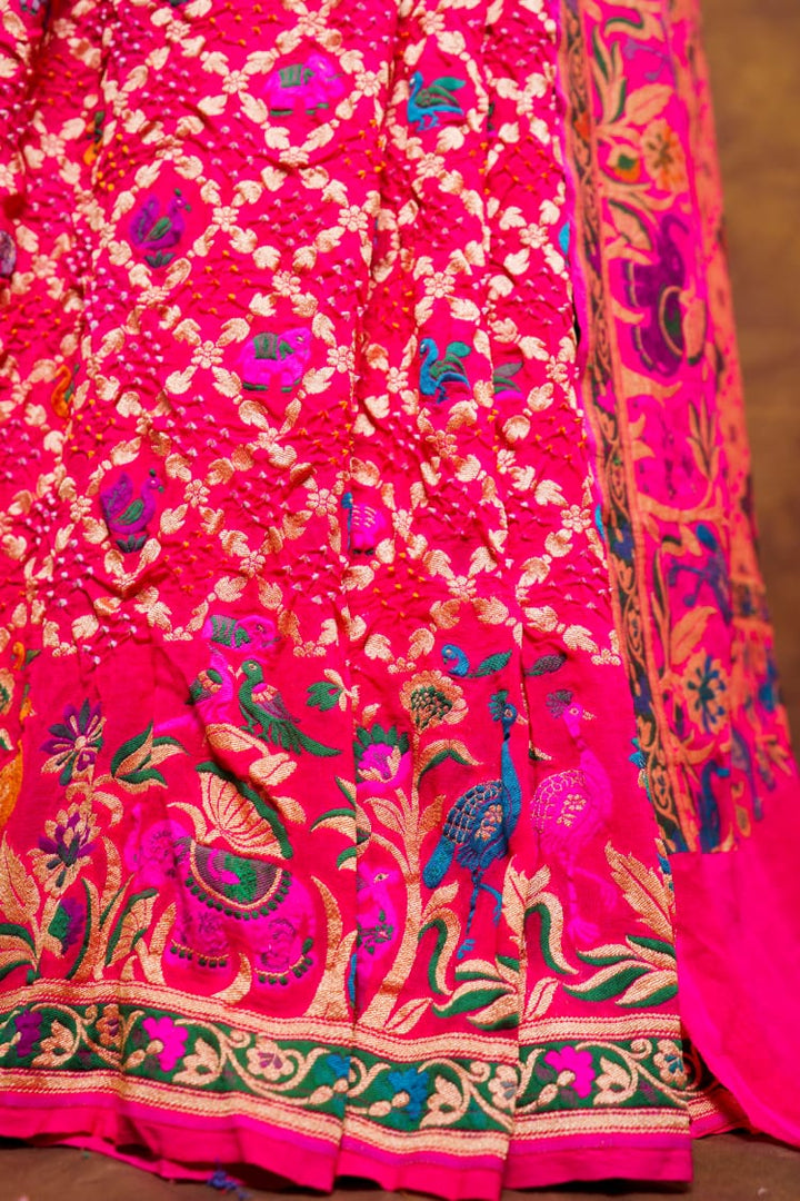 Pure Khaddi georgette Saree With Tilfi Meeanakari Bandhani Work