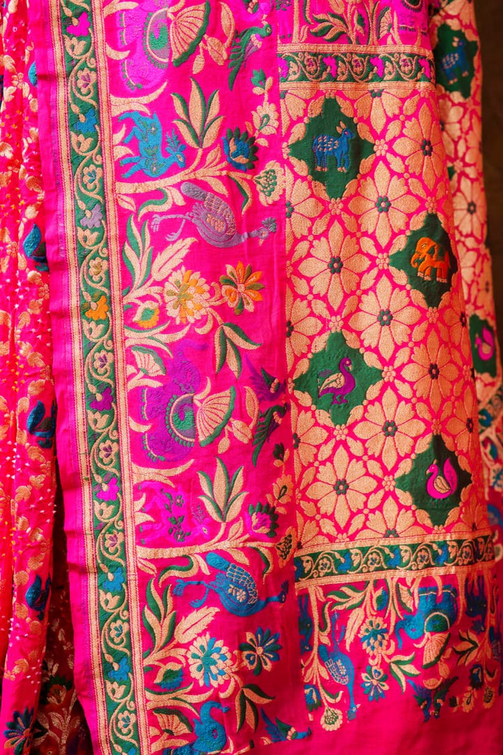 Pure Khaddi georgette Saree With Tilfi Meeanakari Bandhani Work